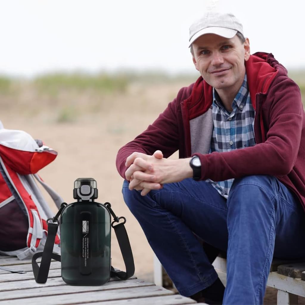 Optifit Water Bottle with Shoulder Strap, Hot & Cold Water Bottle with One Touch Button Lid, BPA Free Water Bottle for Sports, Gym, Outdoor, Travel (Black) Optifit Water Bottle with Shoulder Strap, Hot & Cold Water Bottle with One Touch Button Lid, BPA Free Water Bottle for Sports, Gym, Outdoor, Travel (Black)